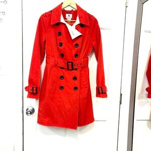 Worthington Women’s Bold Orange Trench Coat Double Breasted Belted Lined Sz M